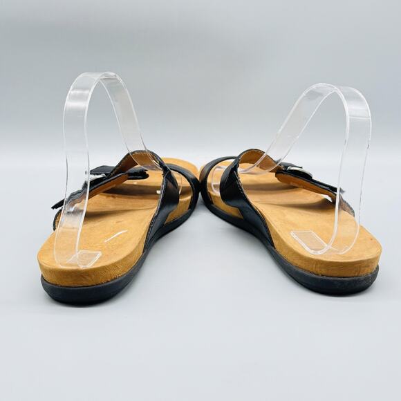 Dansko Sandals Womens 10.5 Black Leather Justine Adjustable Strap Buckle Slide - Picture 6 of 11